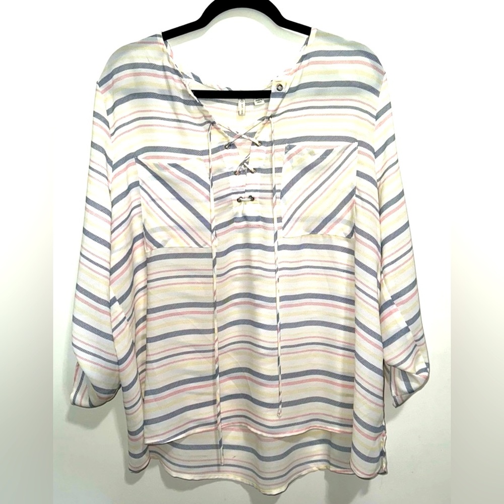 Cato Women’s xl Striped sheer Blouse with tie front